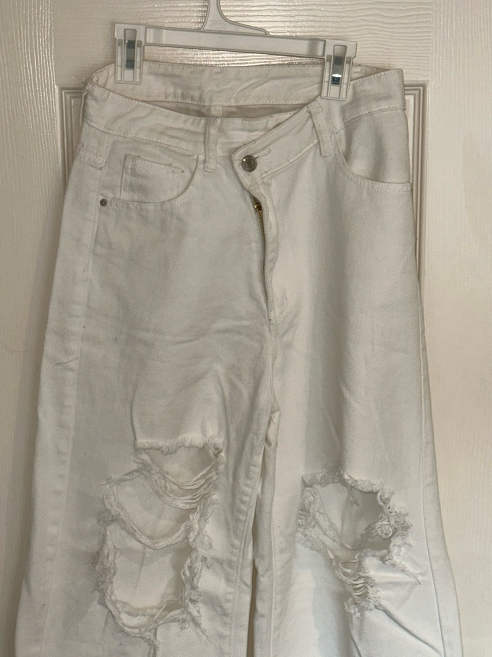 SHEIN White Distressed Wide-Leg Jeans